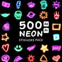 AE/PR模板-500个霓虹发光图形贴纸动画 Neon Stickers Pack